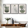 Set of 3 Sage Green Boho Abstract Leaf Geometric Arch Framed Wall Art Prints