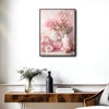 Valentine Pink Floral Perfume Bottle Canvas Wall Art, Soft Pink Rose Peony Vase Still Life Framed Canvas Print, Romantic Coquette Bedroom Vanity Wall Decor