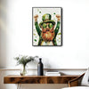 Framed St. Patrick’s Day Leprechaun Wall Art, Green Lucky Clover Canvas Print, Irish Holiday Home Decoration