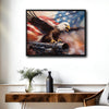 Bald Eagle American Flag Art Canvas Wall Art, Eagle Perched on Cannon Patriotic USA Canvas Print, Military Veteran Man Cave Wall Decor