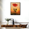 Valentine Couple Silhouette Sunset Canvas Wall Art, Boy Girl With Red Heart Balloons Framed Canvas Print, Romantic Couple Bedroom Wall Decor
