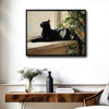 Vintage Black Cat Window Sill Framed Wall Art Print