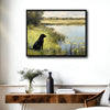 Vintage Black Labrador Lake Landscape Framed Wall Art Print