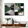 2 Piece Luxury Emerald Green Gold Leaf Abstract Landscape Canvas Prints Palette Knife Modern Glam Neutral Wall Ar