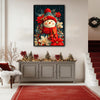 Christmas Snowman Poinsettia Framed Wall Art Vibrant Winter Floral Holiday Print