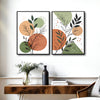 Set of 2 Sage Terracotta Line Leaf Boho Botanical Canvas Wall Art