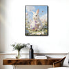 White Bunny Holding Purple Floral Easter Egg Wildflower Meadow Canvas Wall Art