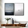 2 Piece Calm Sea Horizon Rowing Man Silhouette Canvas Prints Muted Tone Nordic Coastal Abstract Wall Art