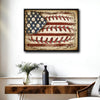 Retro Distressed American Baseball Flag Canvas Wall Art, Patriotic Baseball US Flag Canvas Painting for Sports Room Decor