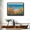 Cliff Wildflower Ocean Landscape Wall Print, Thick Texture Coastal Seascape Canvas for Living Room Bedroom Decor