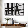 2 Piece Modern Impasto Abstract Line Canvas Prints Bold Black Brush Painting Neutral Contemporary Wall Art
