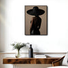 Moody Fashion Portrait Canvas Poster, Chic Woman From Behind With Oversized Black Hat Artwork for Vanity Room Gallery Wall Decor