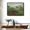 Monet Garden Landscape Framed Canvas Print, Classic Impressionism Colorful Flower Garden House Scenery Painting, Retro Farmhouse Bedroom Office Wall Art