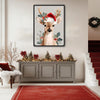 Cute Christmas Deer Santa Hat Framed Wall Art Watercolor Farmhouse Holiday Print
