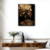 Dark Luxury Gold Rose Canvas Poster, Elegant Black Woman with Golden Rose Necklace & Earrings Artwork for Gallery Wall Vanity Room Decor