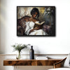 Elegant Black Woman Reading Canvas Print, Vintage Textured Oil Painting Female Portrait Wall Art