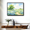 Spring Blue Wildflower Meadow Canvas Wall Art Watercolor Country Home Decor