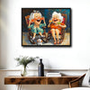 Whimsical Laughing Elderly Women Cocktail Canvas Print, Happy Old Best Friends With Dog Wall Art