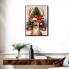 Vintage Christmas Reindeer Canvas Print, Cute Deer Wearing Santa Hat with Gifts & Christmas Tree Wall Art