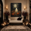 Vintage Ghost Pumpkin Field Full Moon Halloween Framed Wall Art Print