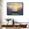 Lavender Seaside Sunset Canvas Wall Art, Coastal Ocean View Purple Lavender Butterfly Impasto Oil Painting Print, Horizontal Farmhouse Landscape Living Room Decor