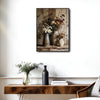 Antique Dried Wildflower Vase Wall Art, Moody Rustic Pottery Still Life Canvas Print, Framed Wall Decor for Kitchen Bedroom