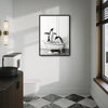 Novelty Penguin Bath Wall Canvas, Monochrome Penguins Splashing In Bathtub Artwork, Fun Powder Room Home Decor