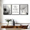 Set of 3 Black White Dandelion Inspirational Quote Framed Wall Art Prints