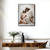 Inspirational Prayer Canvas Wall Art, Jesus Kneeling With Praying Woman Neutral Palette Impasto Religious Poster
