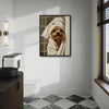 Whimsical Yorkie Bathroom Poster, Elegant Yorkshire Terrier With Lace Spa Towel Print, Humorous Restroom Wall Art For Dog Lovers