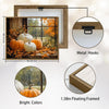 Fall Pumpkin Window Canvas Wall Art, Orange White Pumpkins Autumn Maple Leaves Framed Canvas Print, Farmhouse Thanksgiving Home Decor