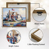 Coastal American Cottage Canvas Wall Art, Seaside House with US Flag Floral Garden Oil Painting, Farmhouse Beach Home Framed Canvas Print