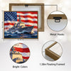 Patriotic Navy Warship American Flag Canvas Wall Art, US Destroyer Battleship Ocean Military Canvas Painting