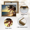 Tropical Palm Tree Beach Sunset Canvas Print, Golden Ocean Coastal Horizontal Wall Art