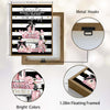Fashion Pink Perfume Books Canvas Wall Art, Black White Stripe Inspirational Quote Beauty Vertical Print, Glam Women Bedroom Makeup Room Wall Decor