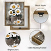 Rustic Farmhouse Wall Decor, White Sunflowers In Galvanized Bucket “FLOWERS & SUNLIGHT” Distressed Wood Background Vertical Canvas Art, Shabby Chic Country Floral Artwork