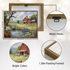 Red Barn Pond Wildflower Canvas Wall Art, American Flag Country Farm Landscape Framed Canvas Print, Farmhouse Patriotic Home Decor