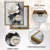 3D Textured White Rose Canvas Wall Art, Black and White Floral Impasto Painting Print, Minimalist Neutral Vertical Wall Decor for Living Room Bedroom