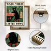 Novelty Cat Wall Canvas, Retro Style Wash Your Little Paws Black Cat Artwork, Cute Powder Room Home Decor
