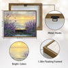 Lavender Seaside Sunset Canvas Wall Art, Coastal Ocean View Purple Lavender Butterfly Impasto Oil Painting Print, Horizontal Farmhouse Landscape Living Room Decor