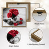 Valentine Red Rose Mug Canvas Wall Art, Heart Cup Gray Rose Petals Rustic Wooden Background Framed Canvas Print, Romantic Bedroom Kitchen Wall Decor