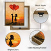 Valentine Couple Silhouette Sunset Canvas Wall Art, Boy Girl With Red Heart Balloons Framed Canvas Print, Romantic Couple Bedroom Wall Decor