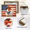 Rustic Cowboy Rooster American Flag Canvas Wall Art, Patriotic Farm Chicken Country Farmhouse Canvas Painting