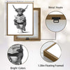 Novelty Highland Cow Wall Canvas, Funny Farm Animal Sitting On Toilet Reading Newspaper Artwork, Rustic Powder Room Decor