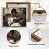 Elegant Black Woman Reading Canvas Print, Vintage Textured Oil Painting Female Portrait Wall Art