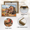 Farmhouse Country Rustic Truck Rooster Canvas Wall Art, Retro Rural Farm American Flag Poppy Flower Patriotic Canvas Print