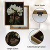 Black Woman With White Peony Flowers Canvas Wall Art, Elegant African American Woman Floral Portrait Painting, Dark Moody Botanical Lady Wall Decor