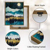 Boho Mountain Forest Night Canvas Wall Art, Full Moon Starry Sky Landscape Print, Teal Gold Abstract Nature Wall Decor for Living Room Bedroom