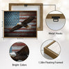Rustic American Flag Wooden Background With Soaring Bald Eagle Framed Canvas Wall Art, Patriotic Farmhouse Wall Decor Print