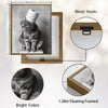 Black White Tabby Cat With Toilet Paper Roll On Head Canvas Wall Art Funny Animal Bathroom Wall Decor For Cat Lovers